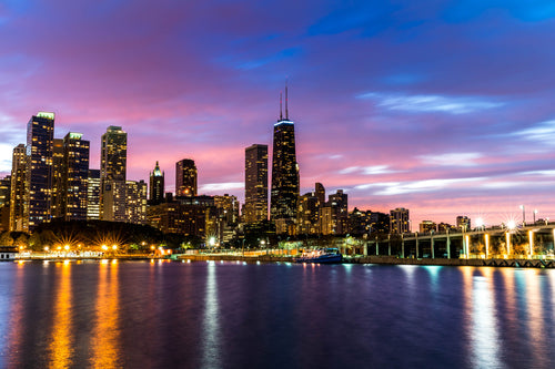 Chicago Skyline en el Atardecer